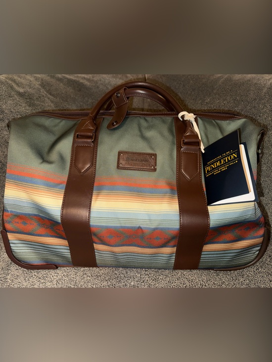 Pendleton Handbags - Pendleton Green Canvas Duffel with Multicolor Stripe and Brown Leather Trim